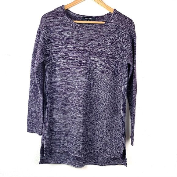 Ellen Tracy Marled Purple Tunic Pullover Sweater Size Medium - Picture 2 of 6